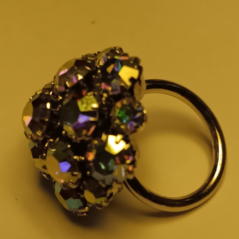 GORGEOUS VINTAGE AB RHINESTONE ADJUSTABLE RING EC - Picture 10 of 12